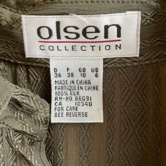 OLSEN COLLECTION Olive Green, Long Sleeved, TEXTURED SILK, Very Feminine Size 6 - Picture 10 of 11